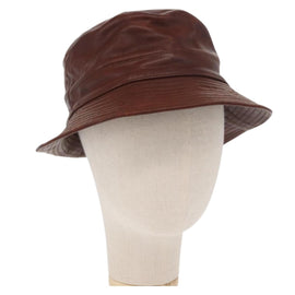 HERMES Hat Leather Brown Auth bs31964