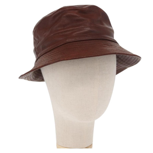 HERMES Hat Leather Brown Auth bs31964