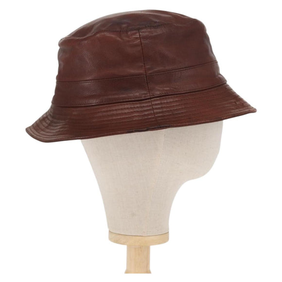 HERMES Hat Leather Brown Auth bs31964