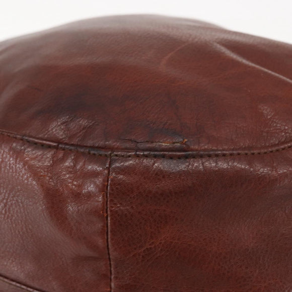 HERMES Hat Leather Brown Auth bs31964