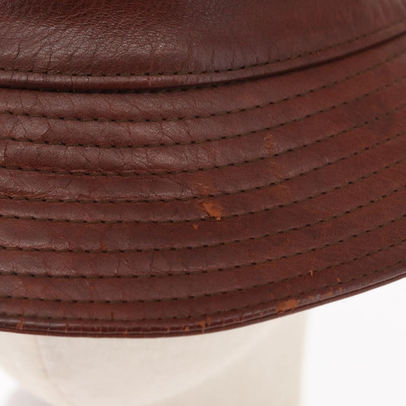 HERMES Hat Leather Brown Auth bs31964