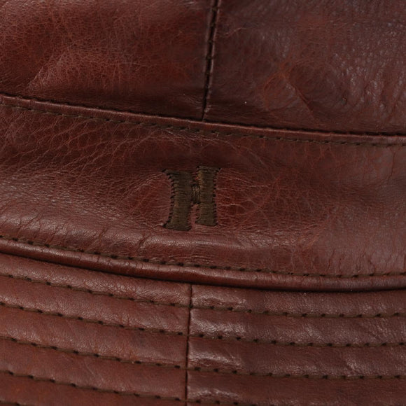 HERMES Hat Leather Brown Auth bs31964