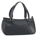 BVLGARI Hand Bag Leather Black Silver Auth bs31966-1