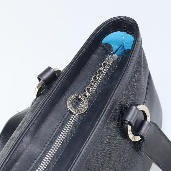 BVLGARI Hand Bag Leather Black Silver Auth bs31966