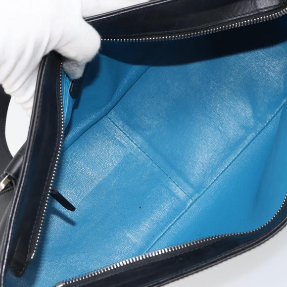 BVLGARI Hand Bag Leather Black Silver Auth bs31966