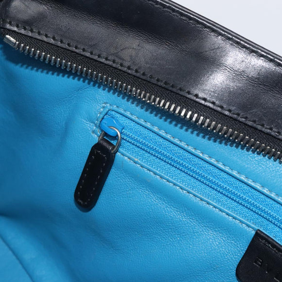 BVLGARI Hand Bag Leather Black Silver Auth bs31966