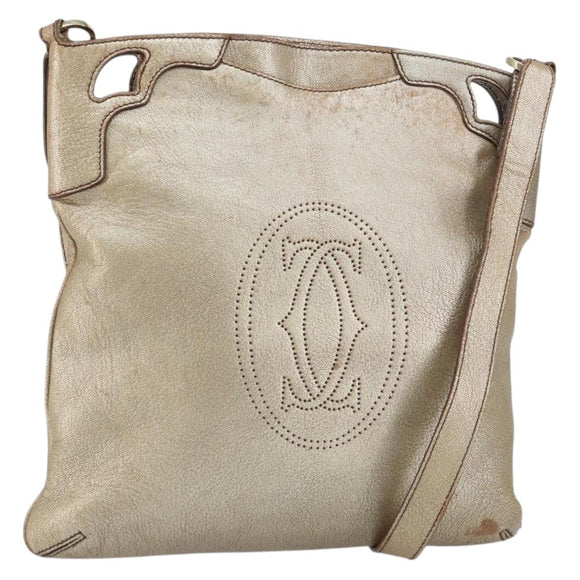 CARTIER Shoulder Bag Leather Gold Tone Auth bs31968