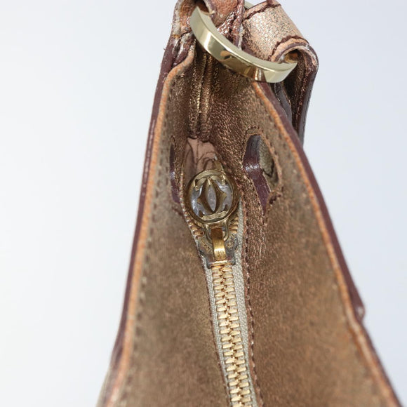 CARTIER Shoulder Bag Leather Gold Tone Auth bs31968