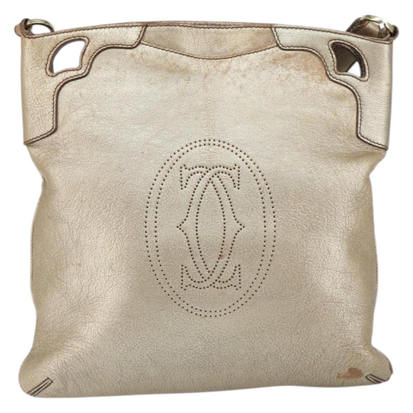 CARTIER Shoulder Bag Leather Gold Tone Auth bs31968