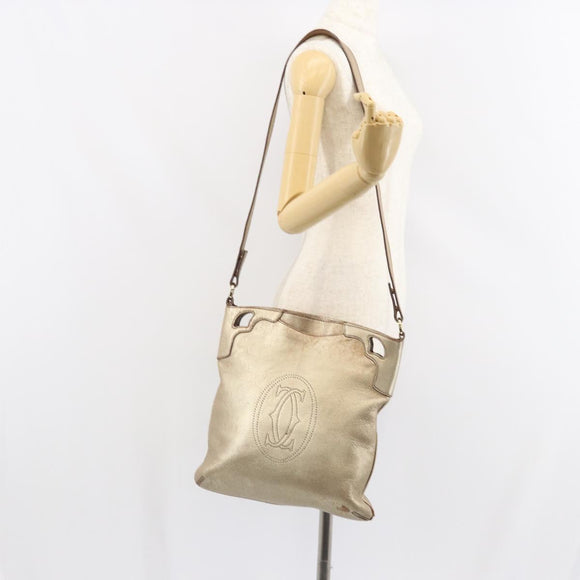 CARTIER Shoulder Bag Leather Gold Tone Auth bs31968