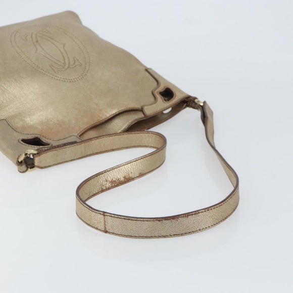 CARTIER Shoulder Bag Leather Gold Tone Auth bs31968