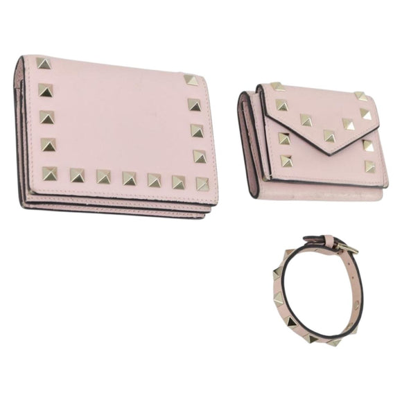 VALENTINO Wallet Leather 3 Set Pink Auth bs31971