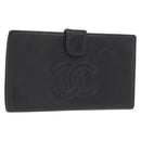 CHANEL Long Wallet Caviar Skin Black Gold CC Auth bs31972-1