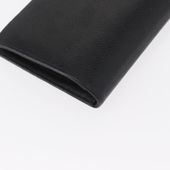 CHANEL Long Wallet Caviar Skin Black Gold CC Auth bs31972