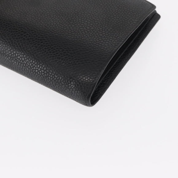 CHANEL Long Wallet Caviar Skin Black Gold CC Auth bs31972