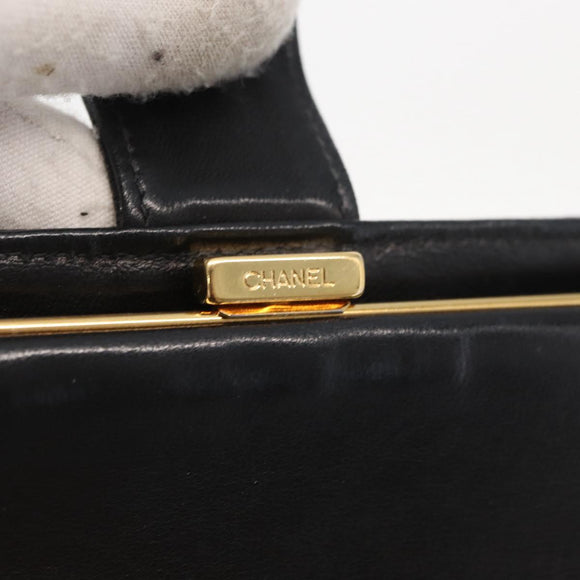 CHANEL Long Wallet Caviar Skin Black Gold CC Auth bs31972