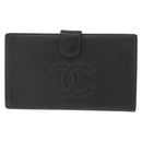 CHANEL Long Wallet Caviar Skin Black Gold CC Auth bs31972-2