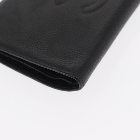 CHANEL Long Wallet Caviar Skin Black Gold CC Auth bs31972