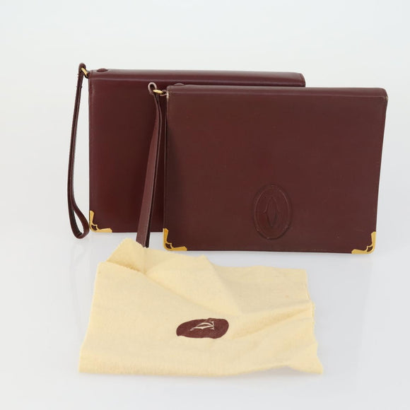 CARTIER Must Line Clutch Bag Leather 2 Set Bordeaux Auth bs31975
