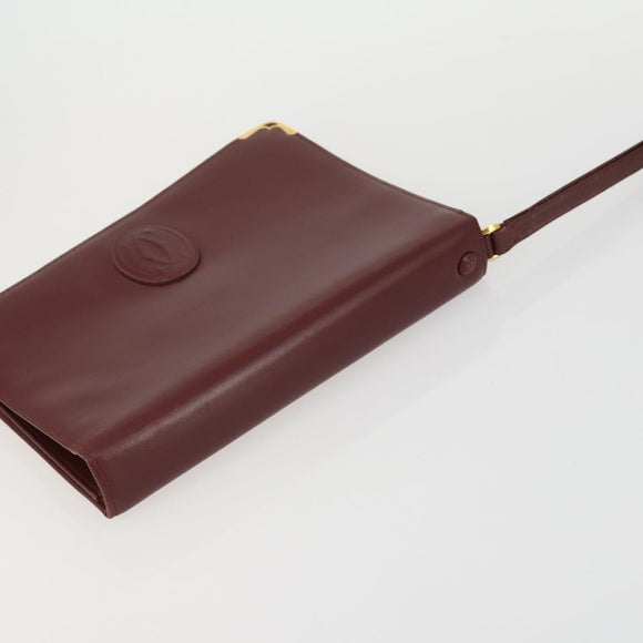 CARTIER Must Line Clutch Bag Leather 2 Set Bordeaux Auth bs31975