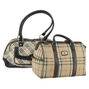 BURBERRY Nova Check Boston Bag Canvas Leather 2 Set Beige Auth bs31977-1