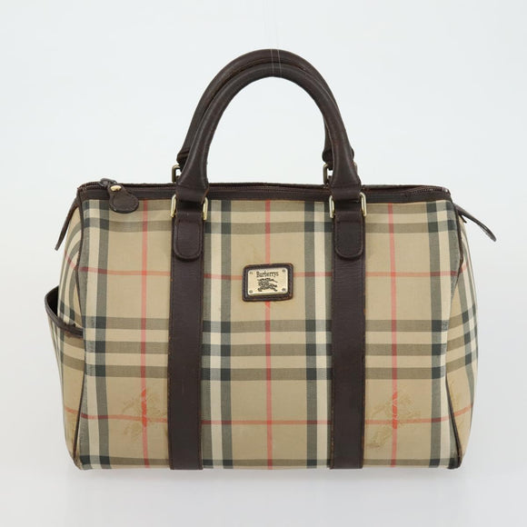 BURBERRY Nova Check Boston Bag Canvas Leather 2 Set Beige Auth bs31977