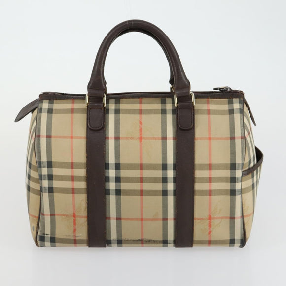 BURBERRY Nova Check Boston Bag Canvas Leather 2 Set Beige Auth bs31977