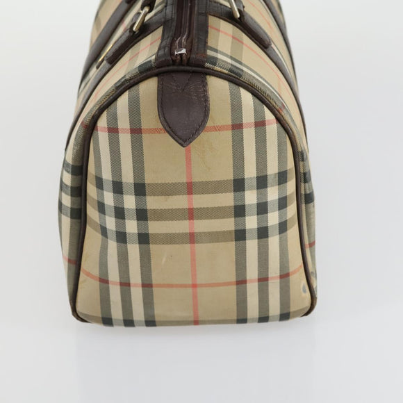 BURBERRY Nova Check Boston Bag Canvas Leather 2 Set Beige Auth bs31977