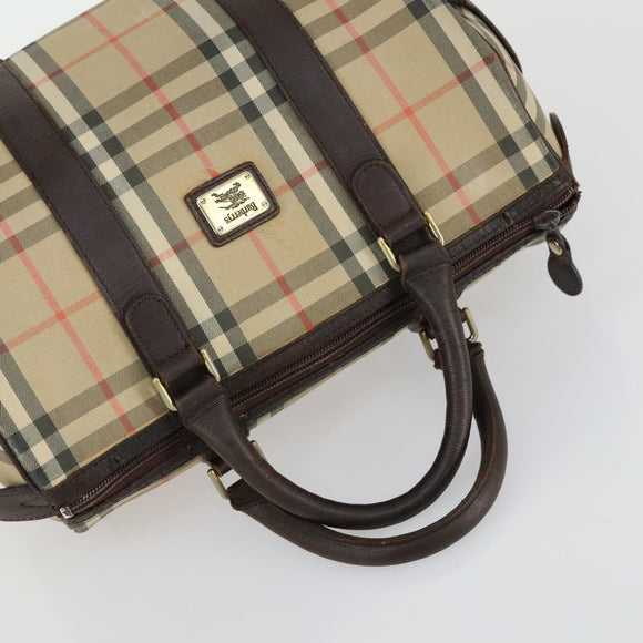 BURBERRY Nova Check Boston Bag Canvas Leather 2 Set Beige Auth bs31977