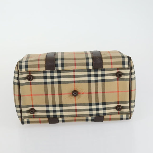 BURBERRY Nova Check Boston Bag Canvas Leather 2 Set Beige Auth bs31977