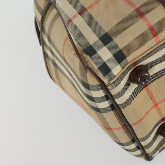 BURBERRY Nova Check Boston Bag Canvas Leather 2 Set Beige Auth bs31977