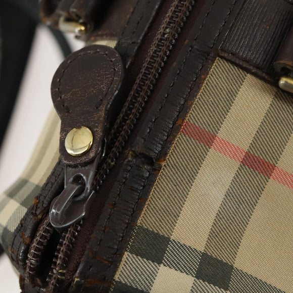 BURBERRY Nova Check Boston Bag Canvas Leather 2 Set Beige Auth bs31977