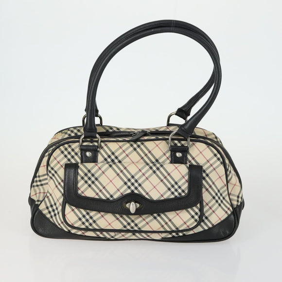 BURBERRY Nova Check Boston Bag Canvas Leather 2 Set Beige Auth bs31977