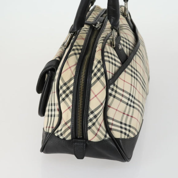 BURBERRY Nova Check Boston Bag Canvas Leather 2 Set Beige Auth bs31977