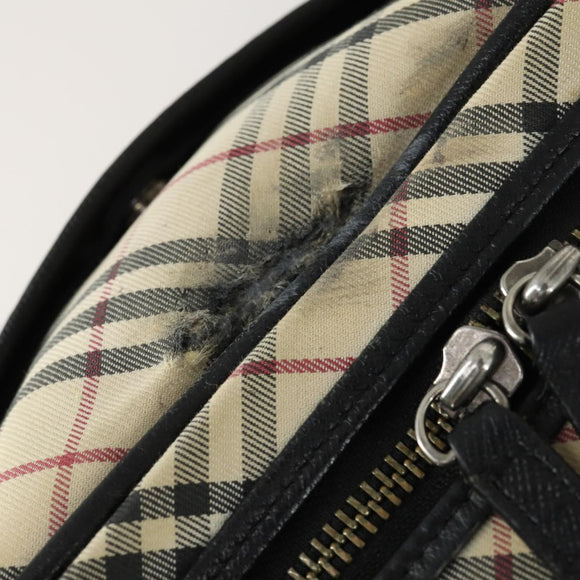 BURBERRY Nova Check Boston Bag Canvas Leather 2 Set Beige Auth bs31977