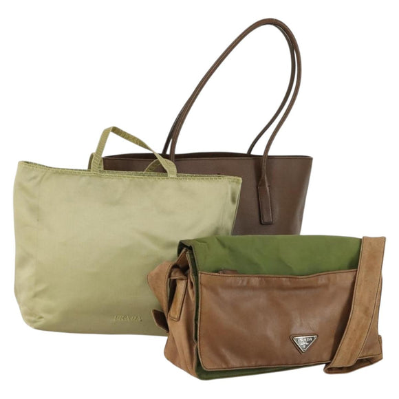 PRADA Shoulder Bag Nylon 3 Set Green Brown Auth bs31979