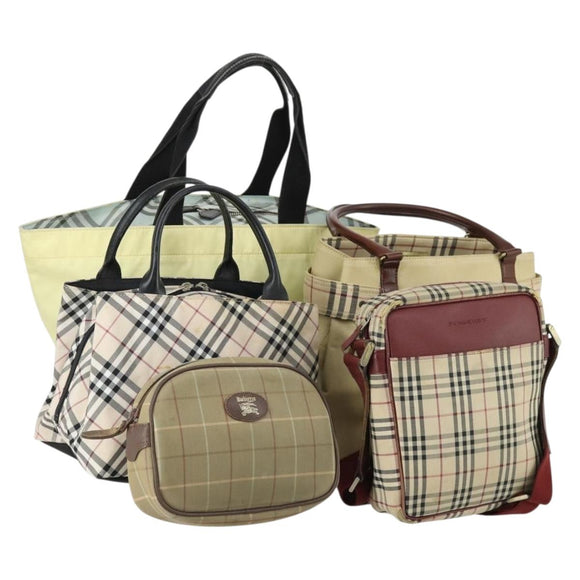 BURBERRY Nova Check Shoulder Bag Nylon Canvas 5 Set Yellow Beige Auth bs31981