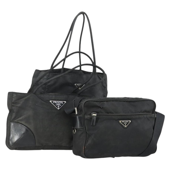 PRADA Shoulder Bag Nylon 3 Set Black Auth bs31983