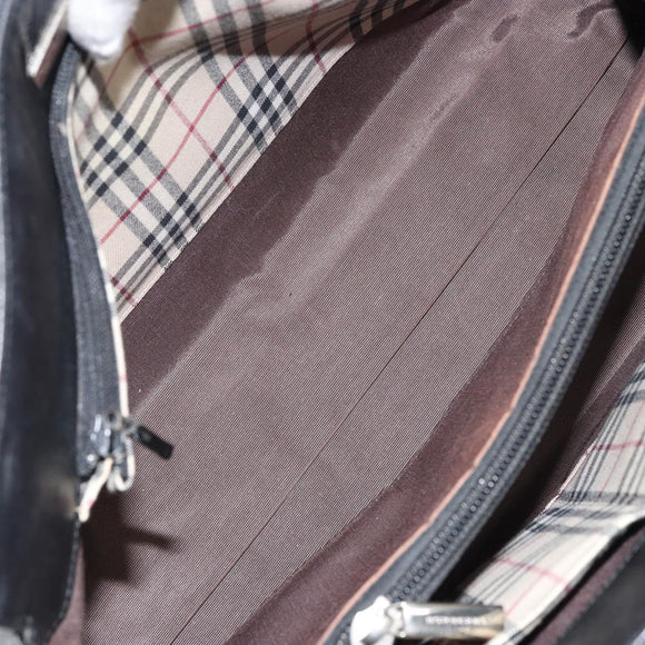 BURBERRY Hand Bag Leather Black Silver Auth bs32035