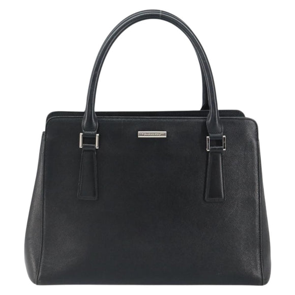 BURBERRY Hand Bag Leather Black Silver Auth bs32035