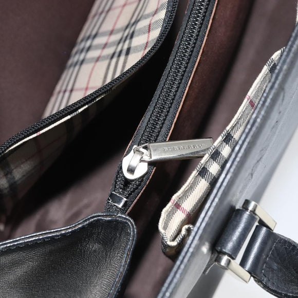 BURBERRY Hand Bag Leather Black Silver Auth bs32035