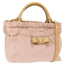 Salvatore Ferragamo Vala Hand Bag Nylon 2way Pink Gold Auth bs32036-1