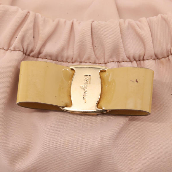 Salvatore Ferragamo Vala Hand Bag Nylon 2way Pink Gold Auth bs32036