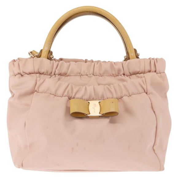 Salvatore Ferragamo Vala Hand Bag Nylon 2way Pink Gold Auth bs32036