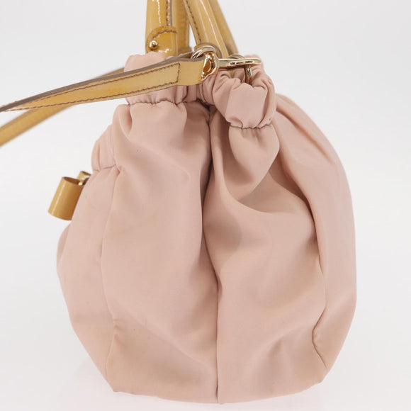 Salvatore Ferragamo Vala Hand Bag Nylon 2way Pink Gold Auth bs32036