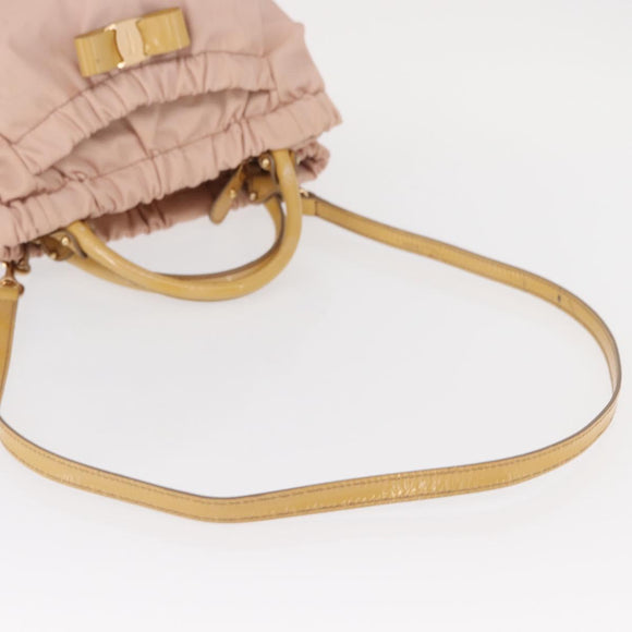 Salvatore Ferragamo Vala Hand Bag Nylon 2way Pink Gold Auth bs32036