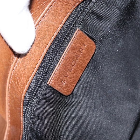 BVLGARI Tote Bag Nylon Leather Orange Gold Auth bs32037