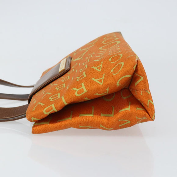 BVLGARI Tote Bag Nylon Leather Orange Gold Auth bs32037