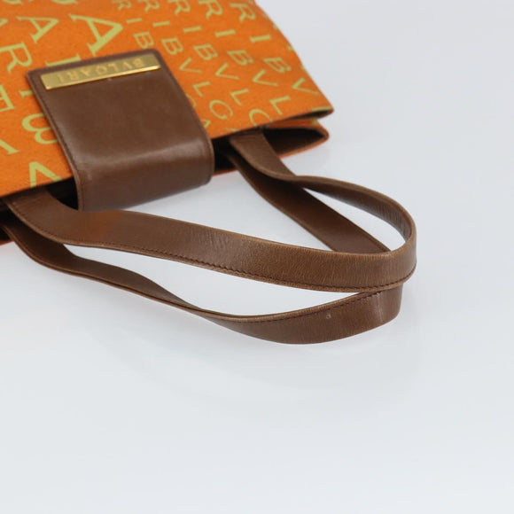 BVLGARI Tote Bag Nylon Leather Orange Gold Auth bs32037