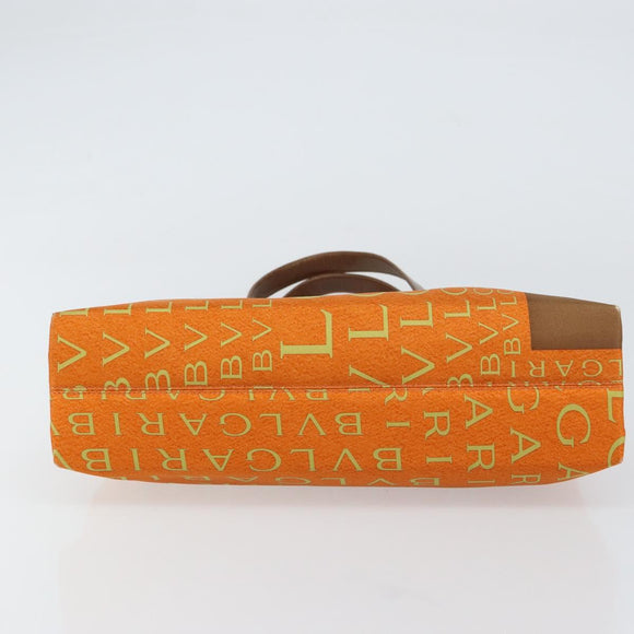 BVLGARI Tote Bag Nylon Leather Orange Gold Auth bs32037